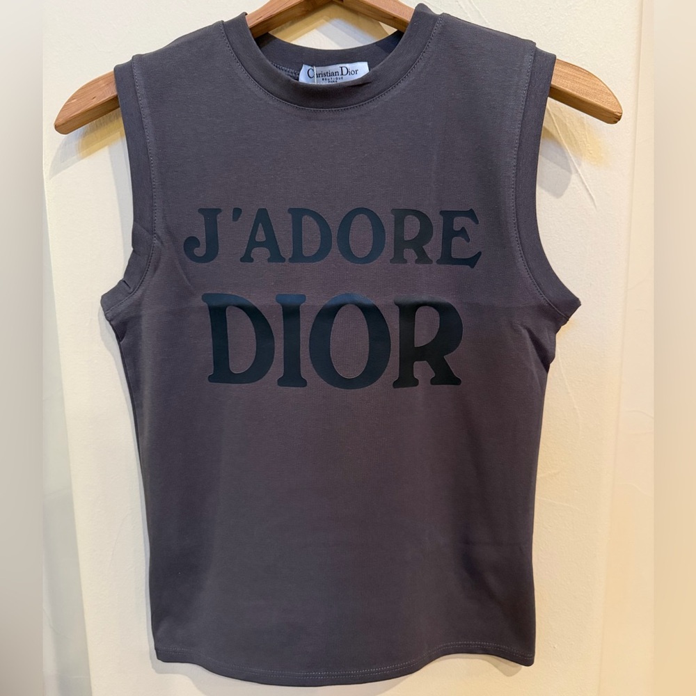 J'ADORE Dior Logo Tank Top muscle t shirt  US Size 10 dark grey/black
